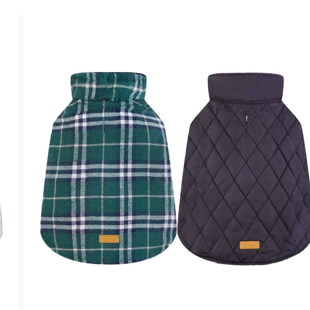 Kuoser Plaid Reversible Dog Jacket XL Green, Blue & White Water Resistant NWT